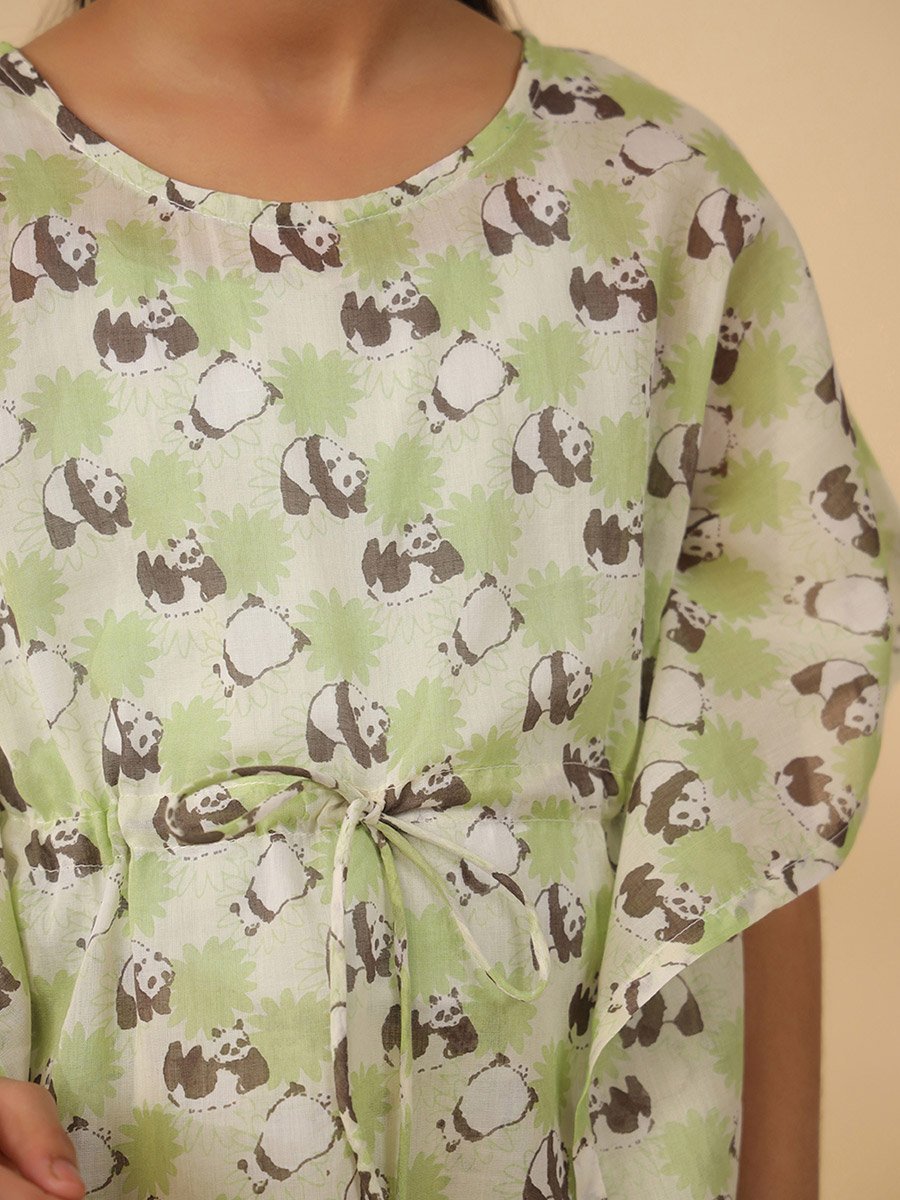 Panda Print Drawstring Top and Pyjama Set
