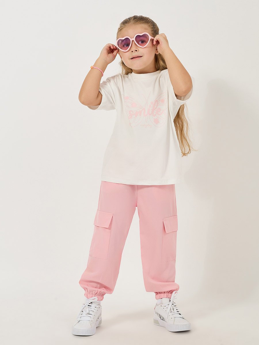 Butterfly Print Oversized T-Shirt and Cargo Pants Set