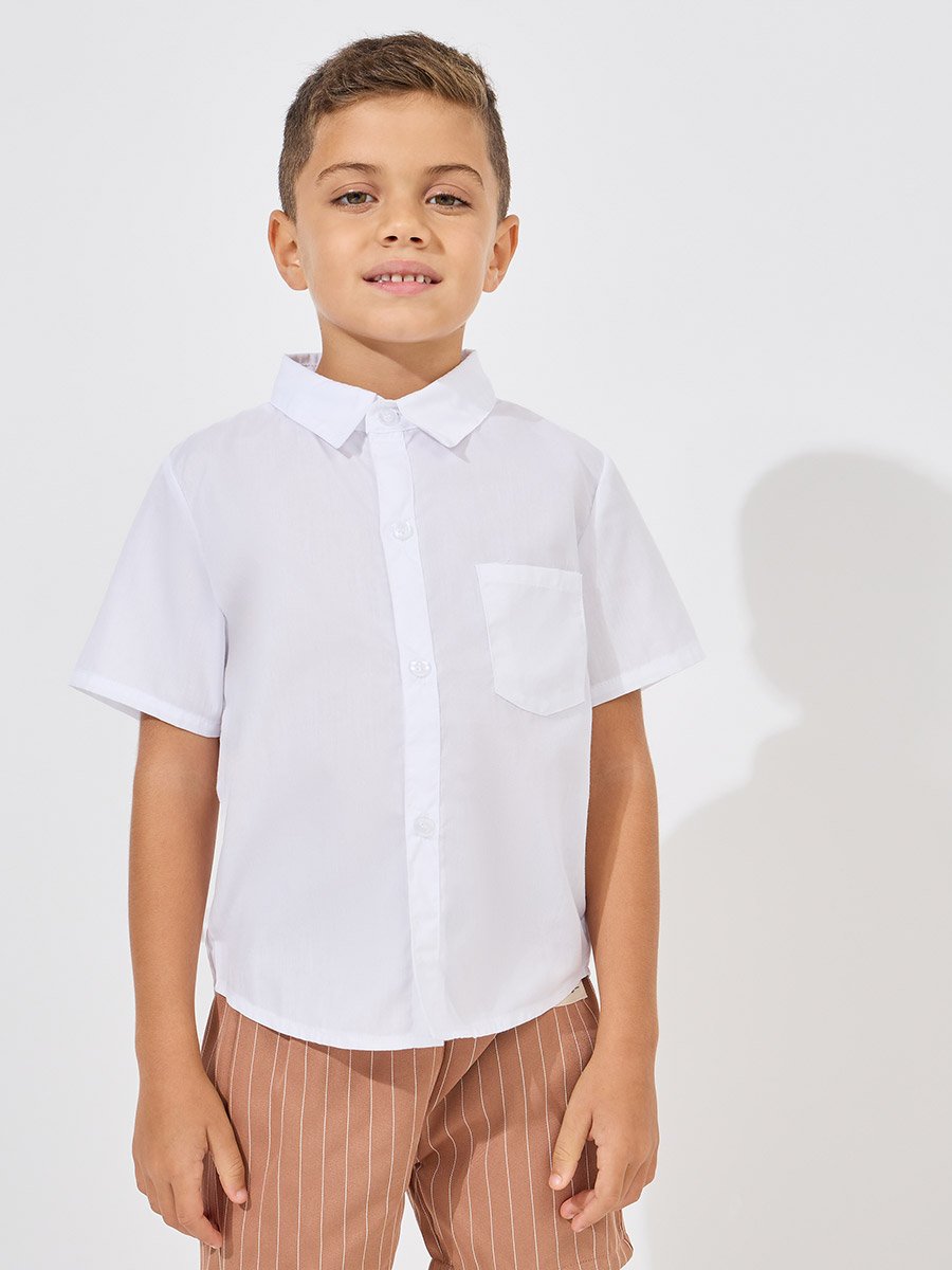 Solid Front Pocket Short Sleeves Shirt