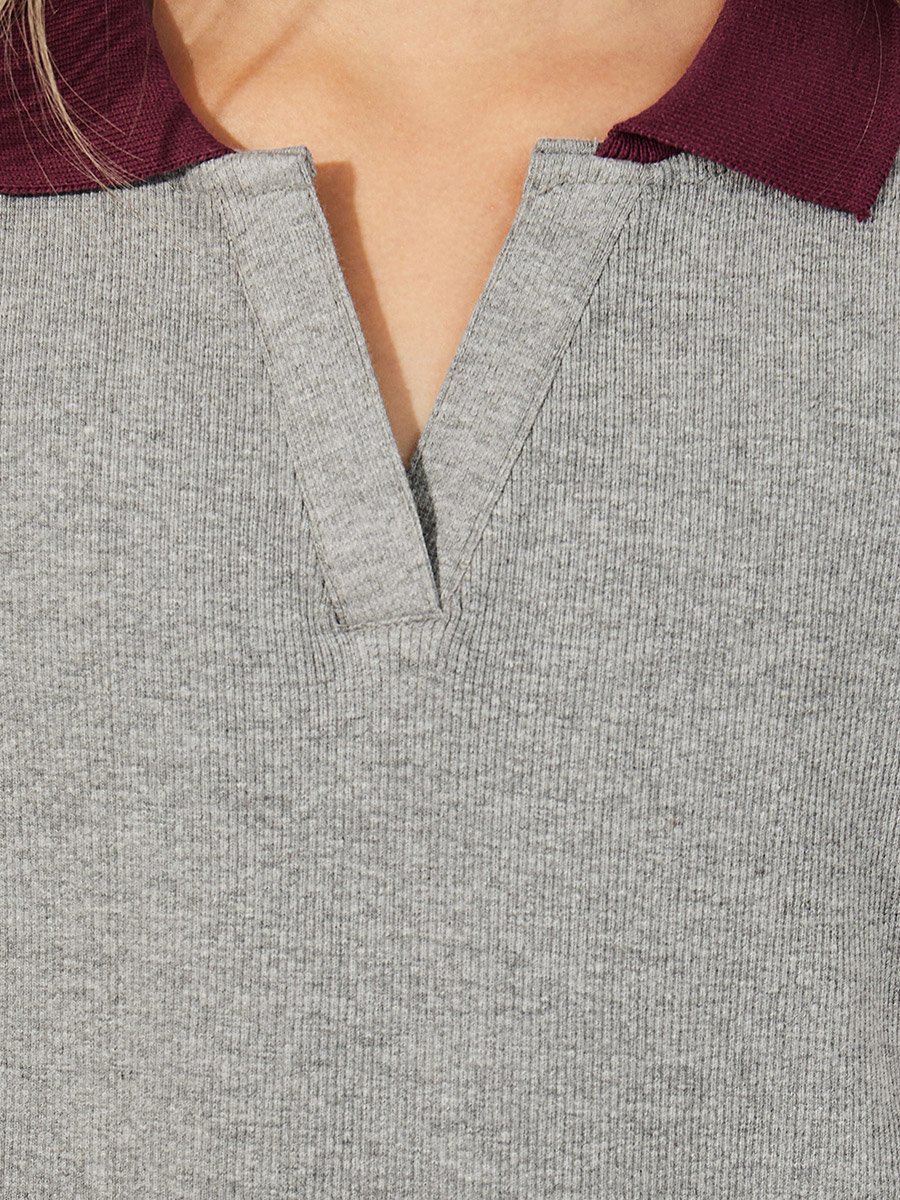 Rib Knit Polo T-Shirt with Contrast Collar and Wide Leg Joggers Set 