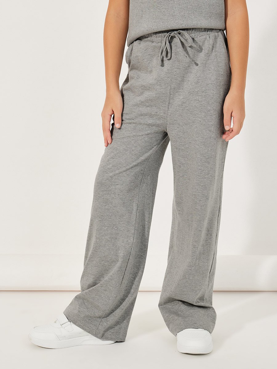 Rib Knit Polo T-Shirt with Contrast Collar and Wide Leg Joggers Set 