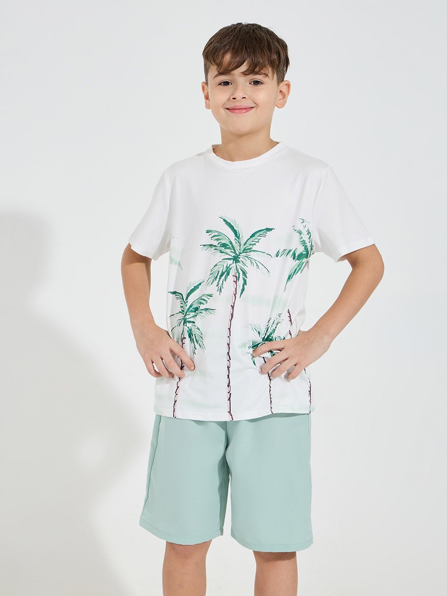 Coconut Tree Print T-Shirt and Woven Shorts Set