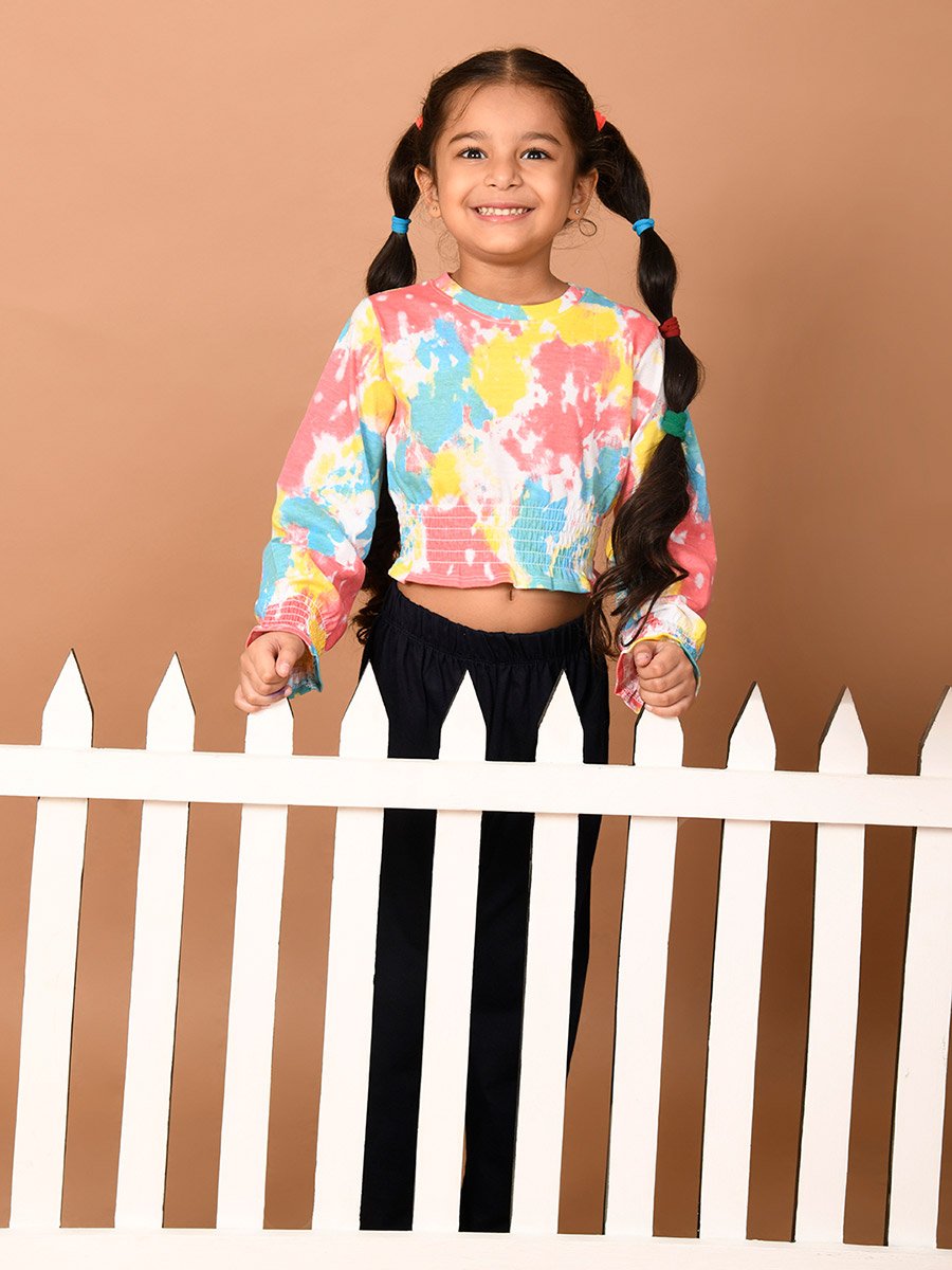 Tie Dye Print Crop Top and Pants Set