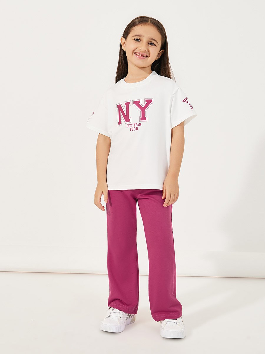 Oversized Logo Print T-Shirt and Flared Joggers Co-Ords Set