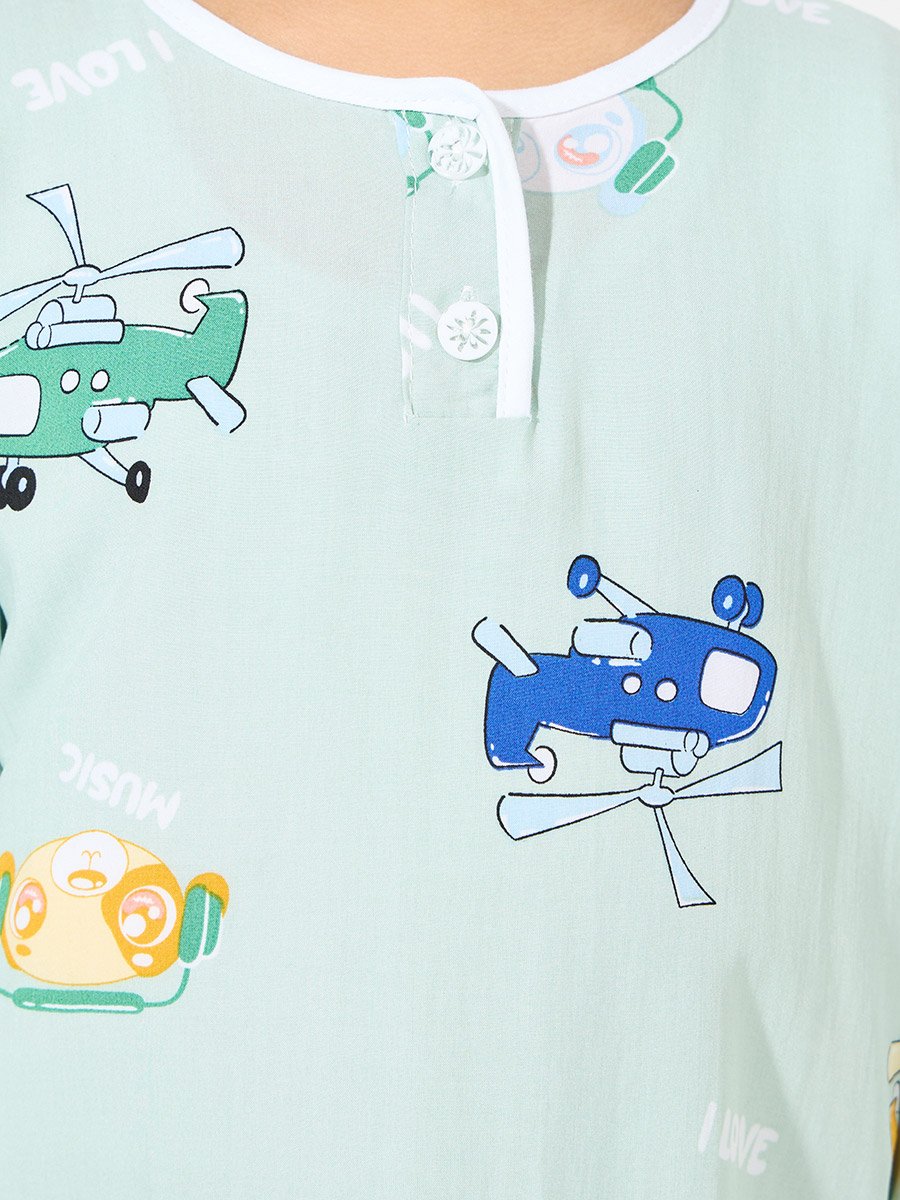 Helicopter Print Long Sleeves T-Shirt and Pyjama Set