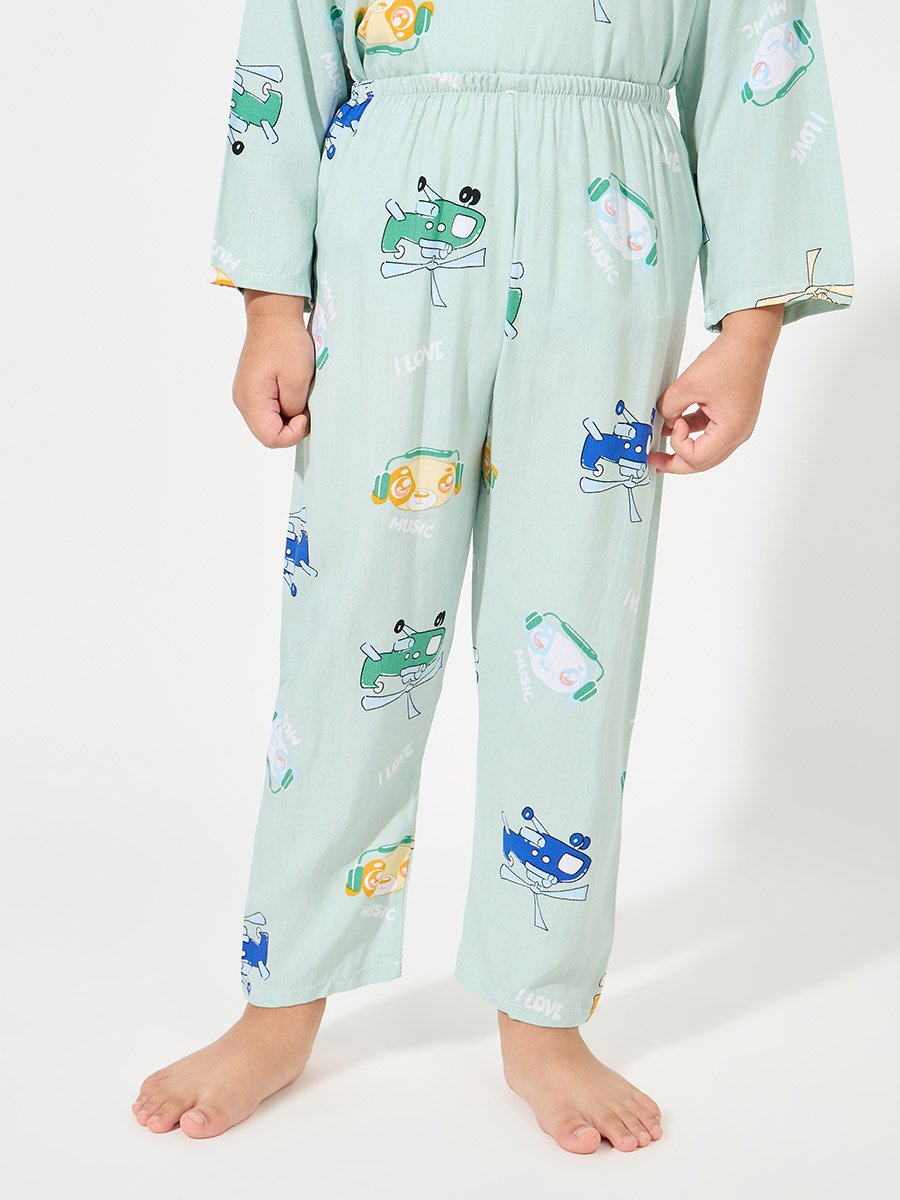 Helicopter Print Long Sleeves T-Shirt and Pyjama Set