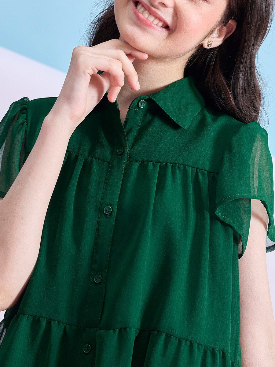 Solid Tiered Mini Dress with Short Sleeves
