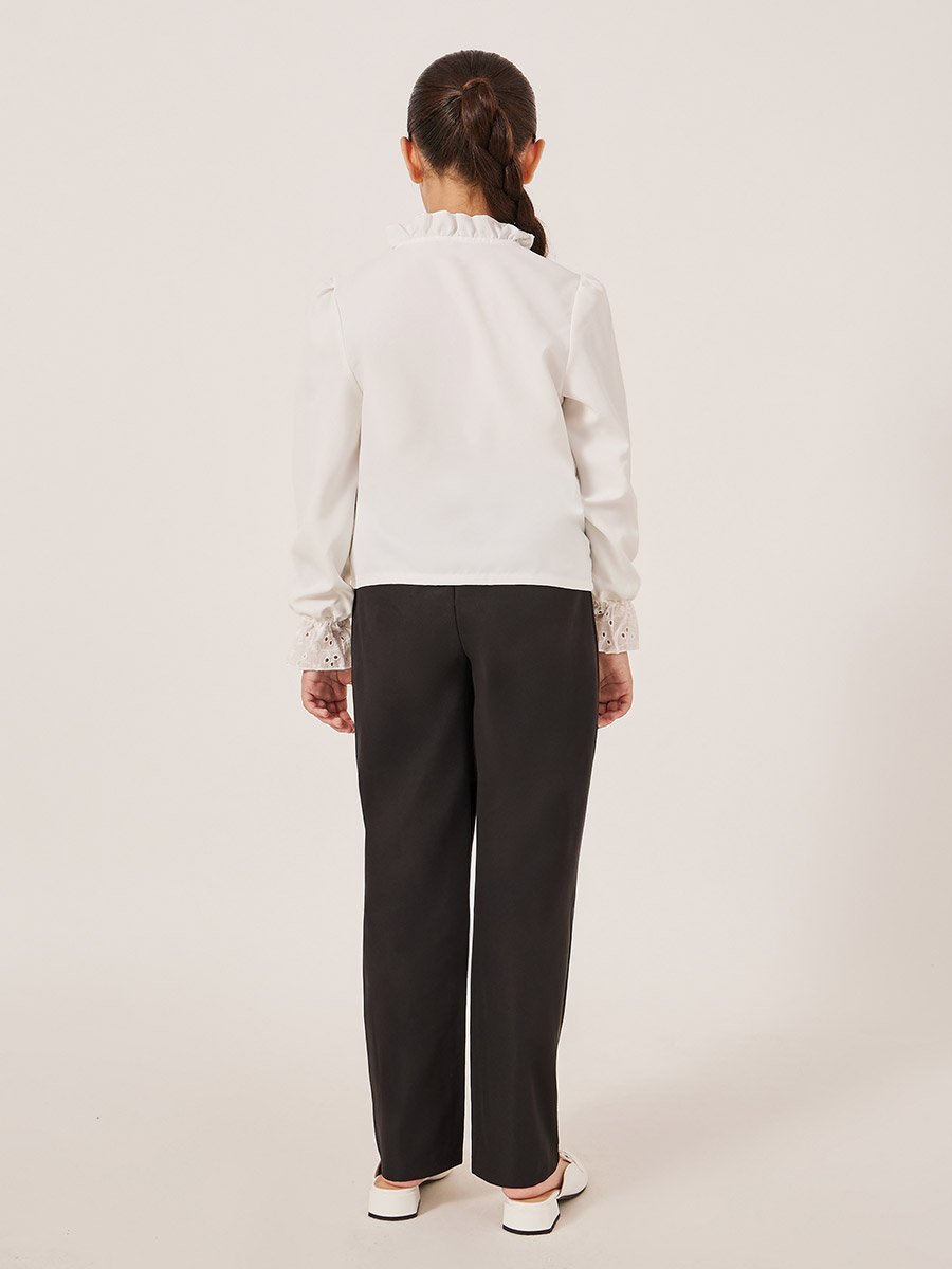 Schiffli Detail Buttoned Top and Wide Leg Pants Set