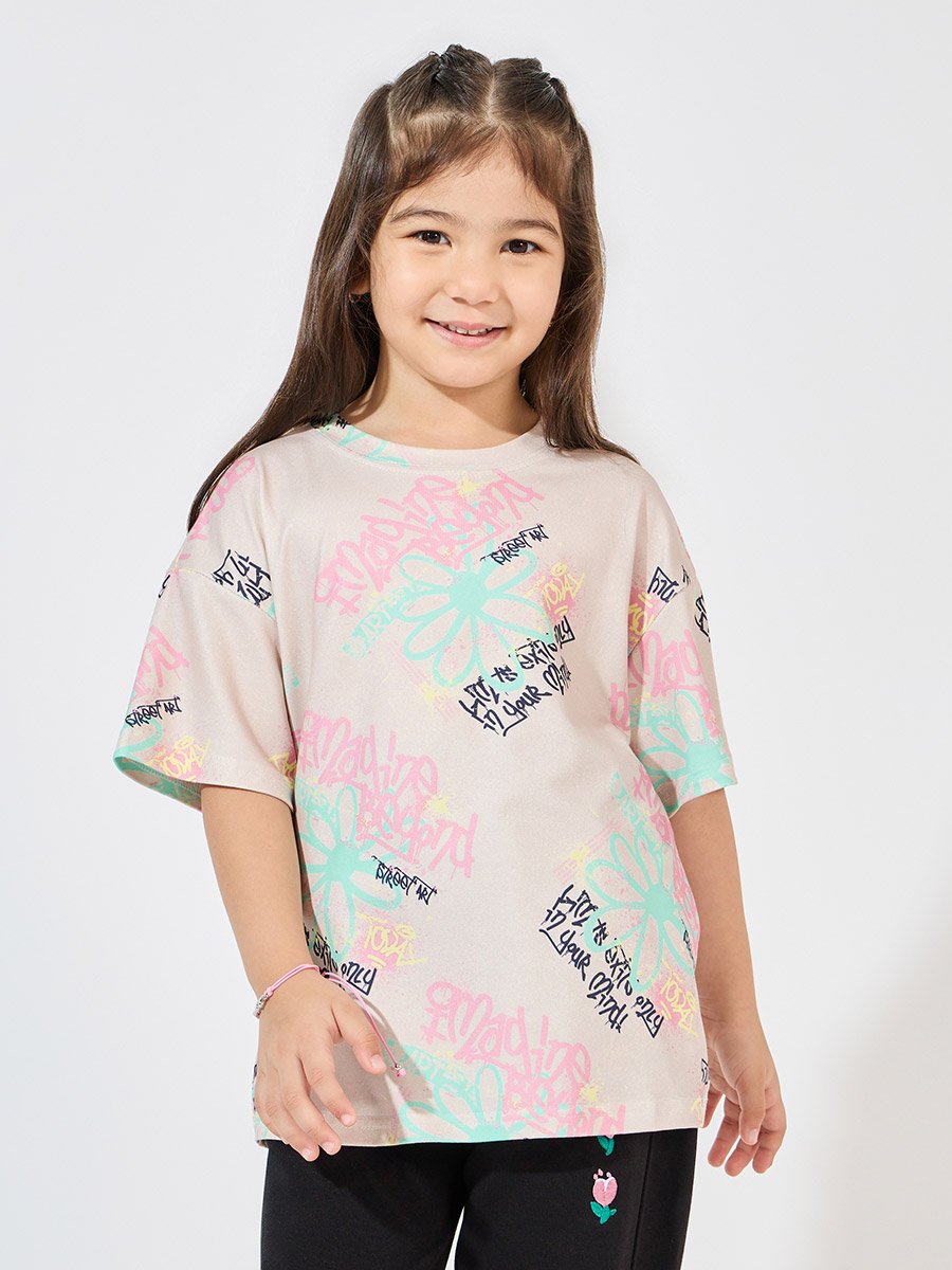 Oversized All Over Print T-Shirt with Dropped Shoulder