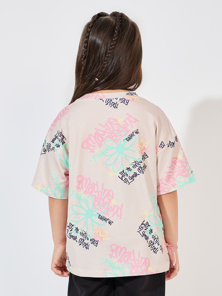 Oversized All Over Print T-Shirt with Dropped Shoulder