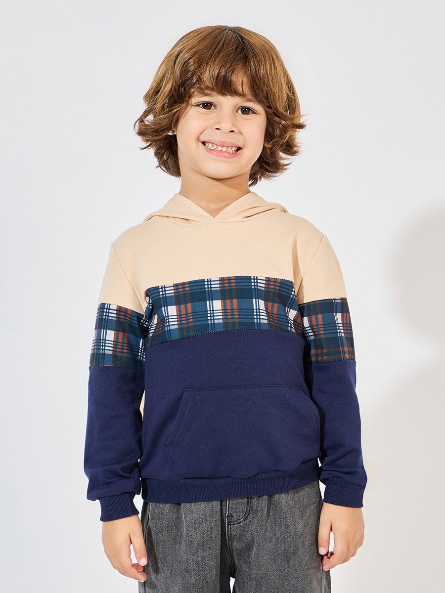 Contrast Plaid Lightweight Hoodie