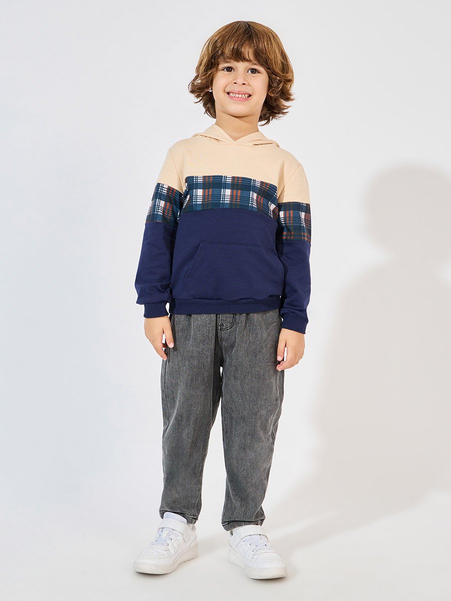 Contrast Plaid Lightweight Hoodie