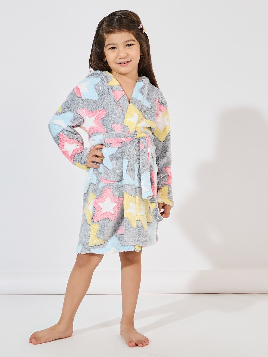 Star Pattern Fleece Hooded Robe