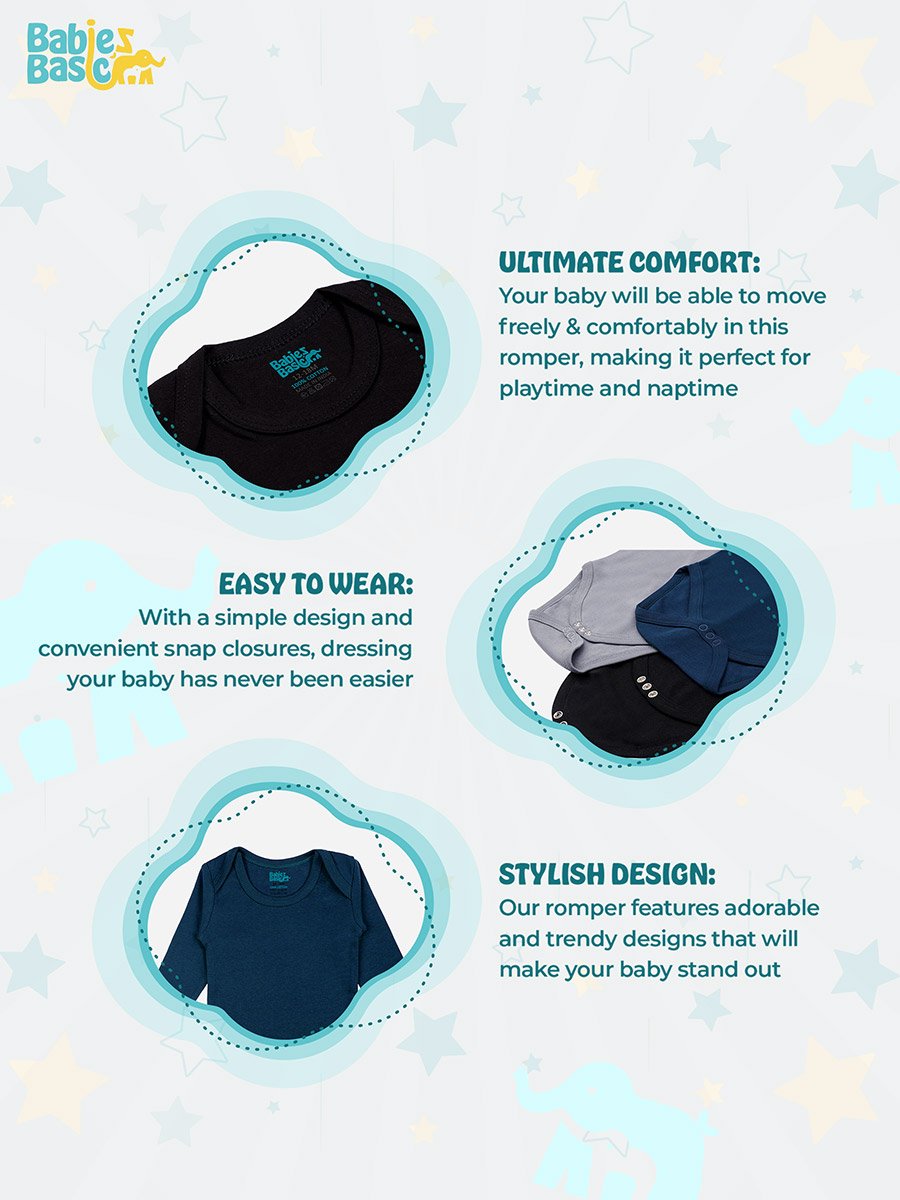 Pack of 3 - Solid Long Sleeves Bodysuit