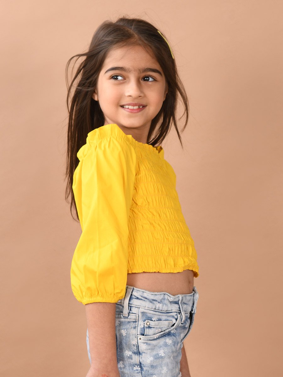 Square Neck Shirred Crop Top
