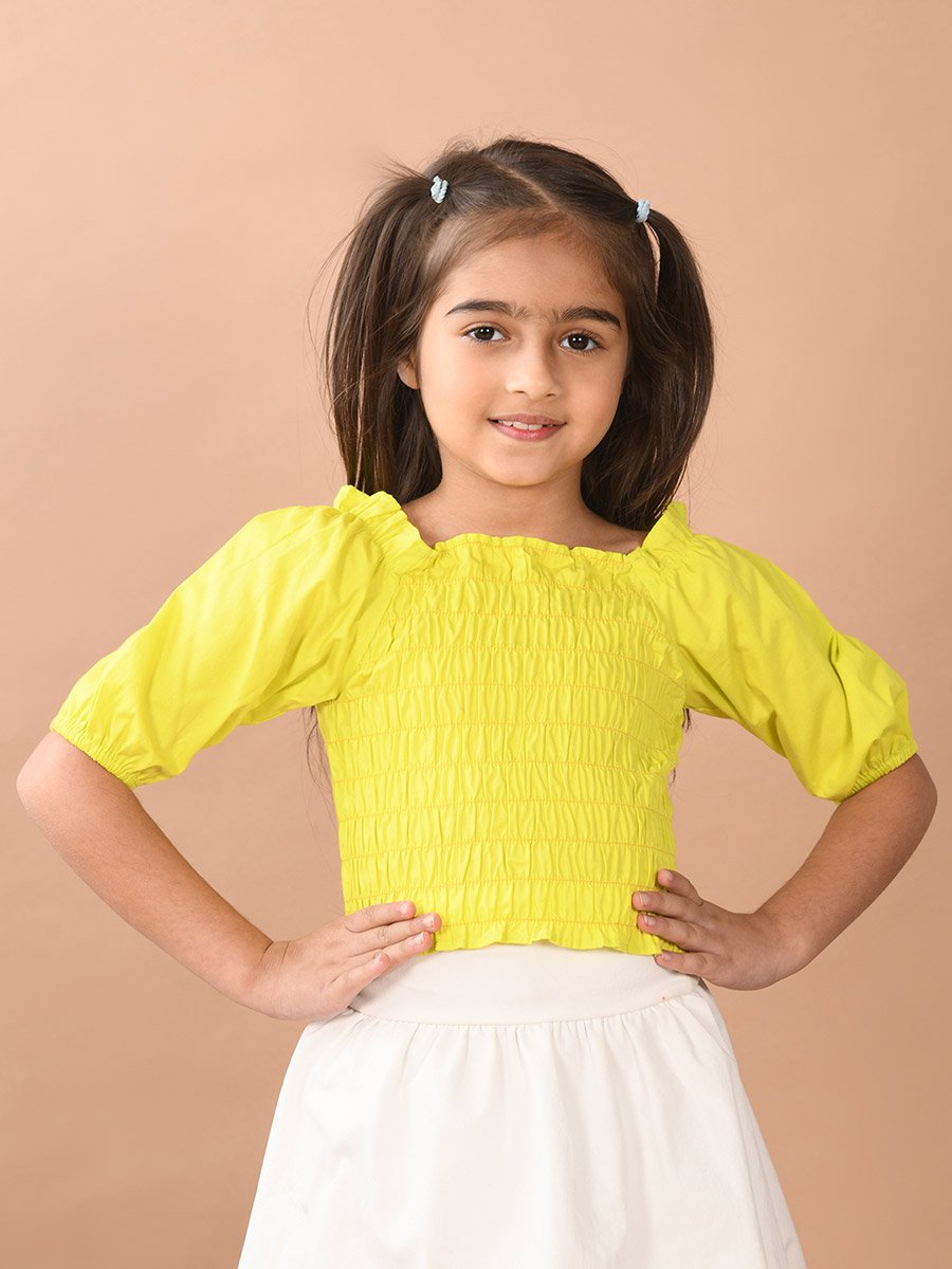 Square Neck Shirred Crop Top