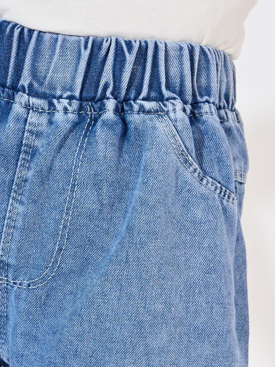 Flower Applique Trim Wide Leg Jeans