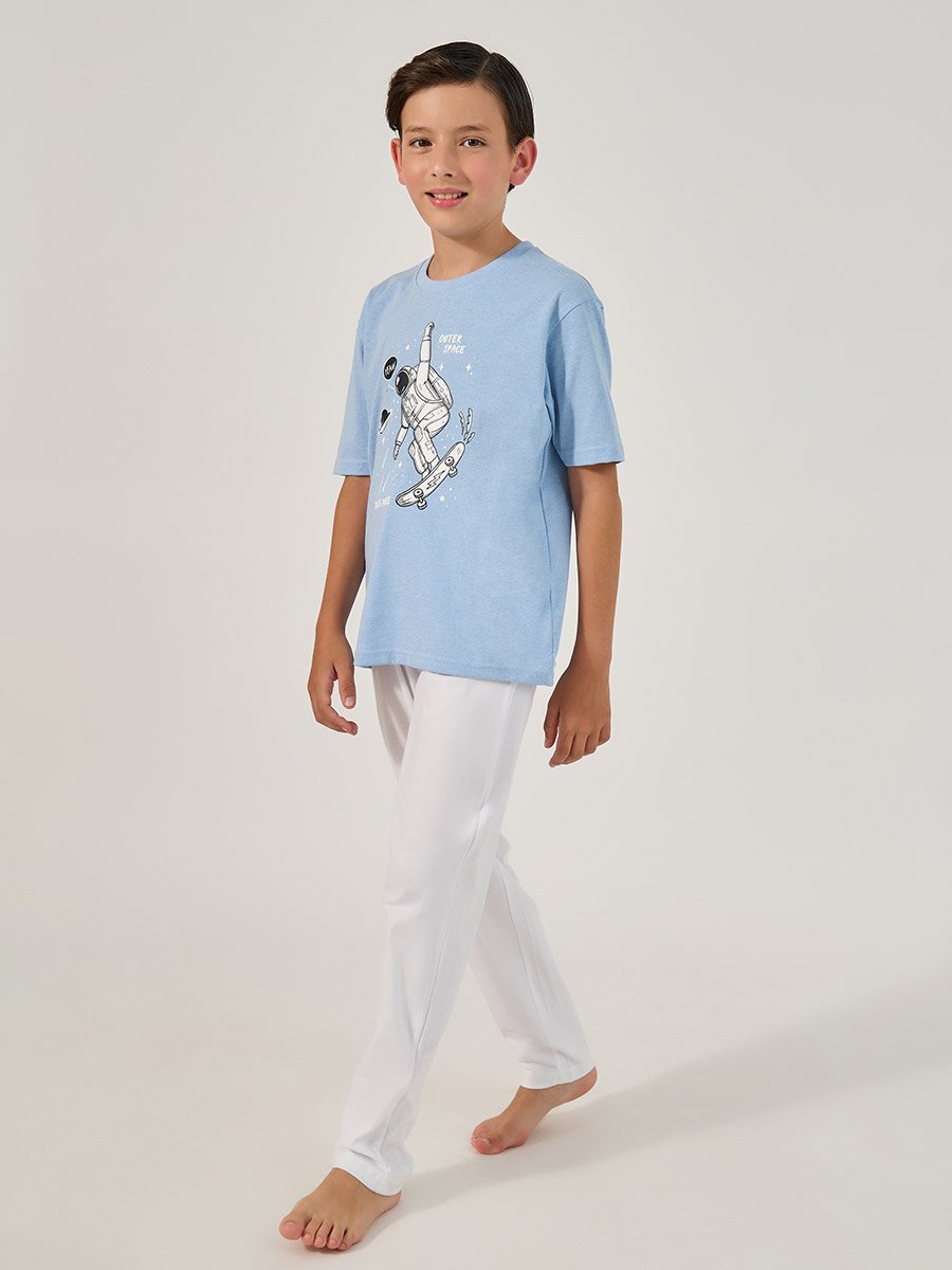 Graphic Print T-Shirt and Drawstring Pyjama Set