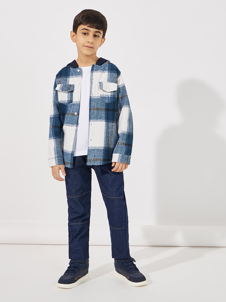Brushed Checked Pocket Front Hooded Jacket