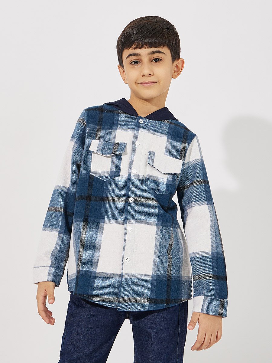 Brushed Checked Pocket Front Hooded Jacket