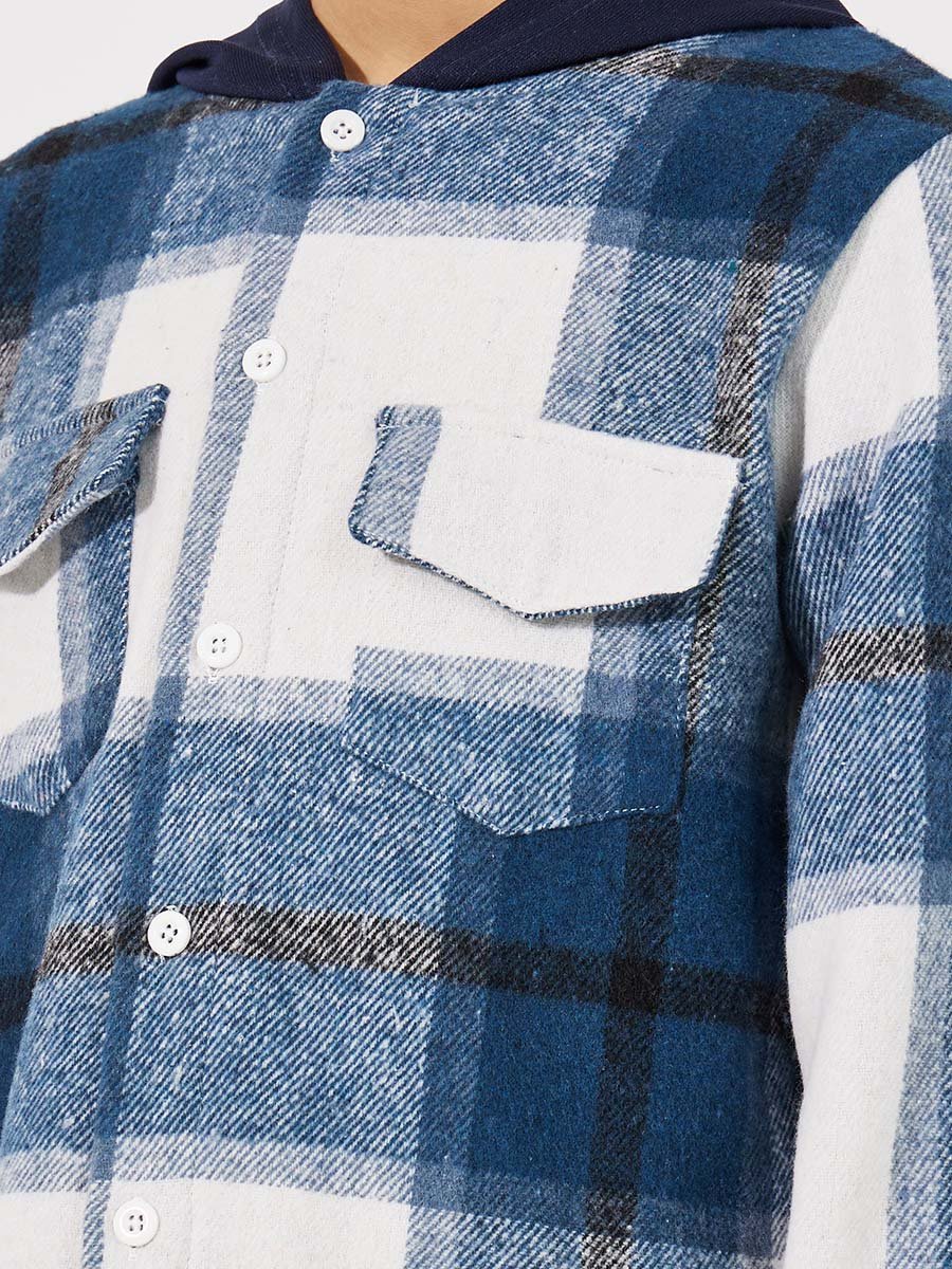 Brushed Checked Pocket Front Hooded Jacket