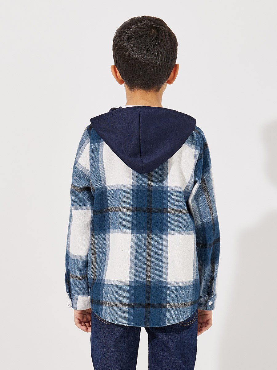 Brushed Checked Pocket Front Hooded Jacket