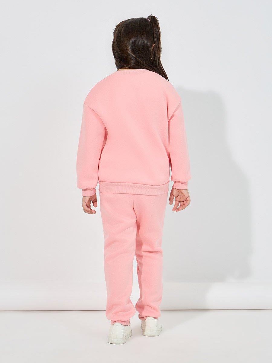 Embroidery Flower Applique Thermal Lined Sweatshirt and Joggers Set