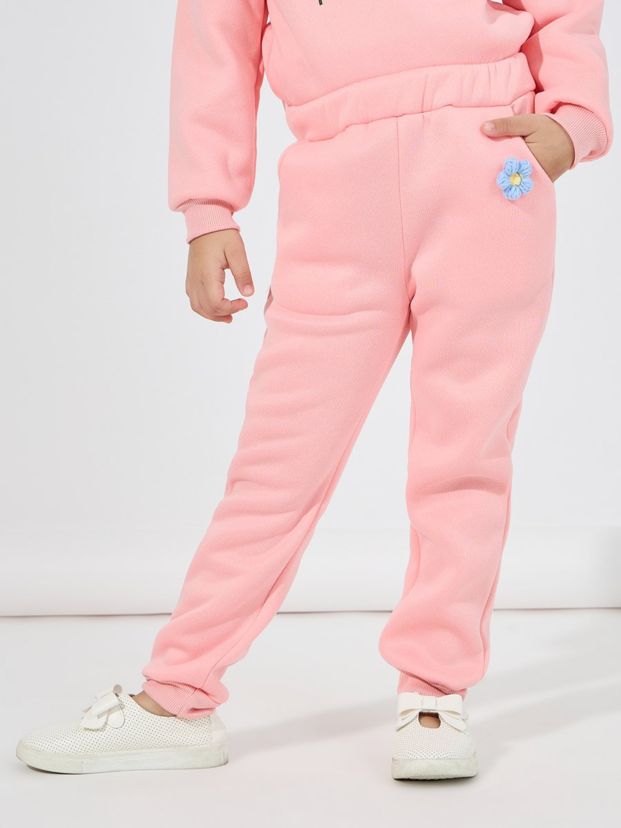 Embroidery Flower Applique Thermal Lined Sweatshirt and Joggers Set