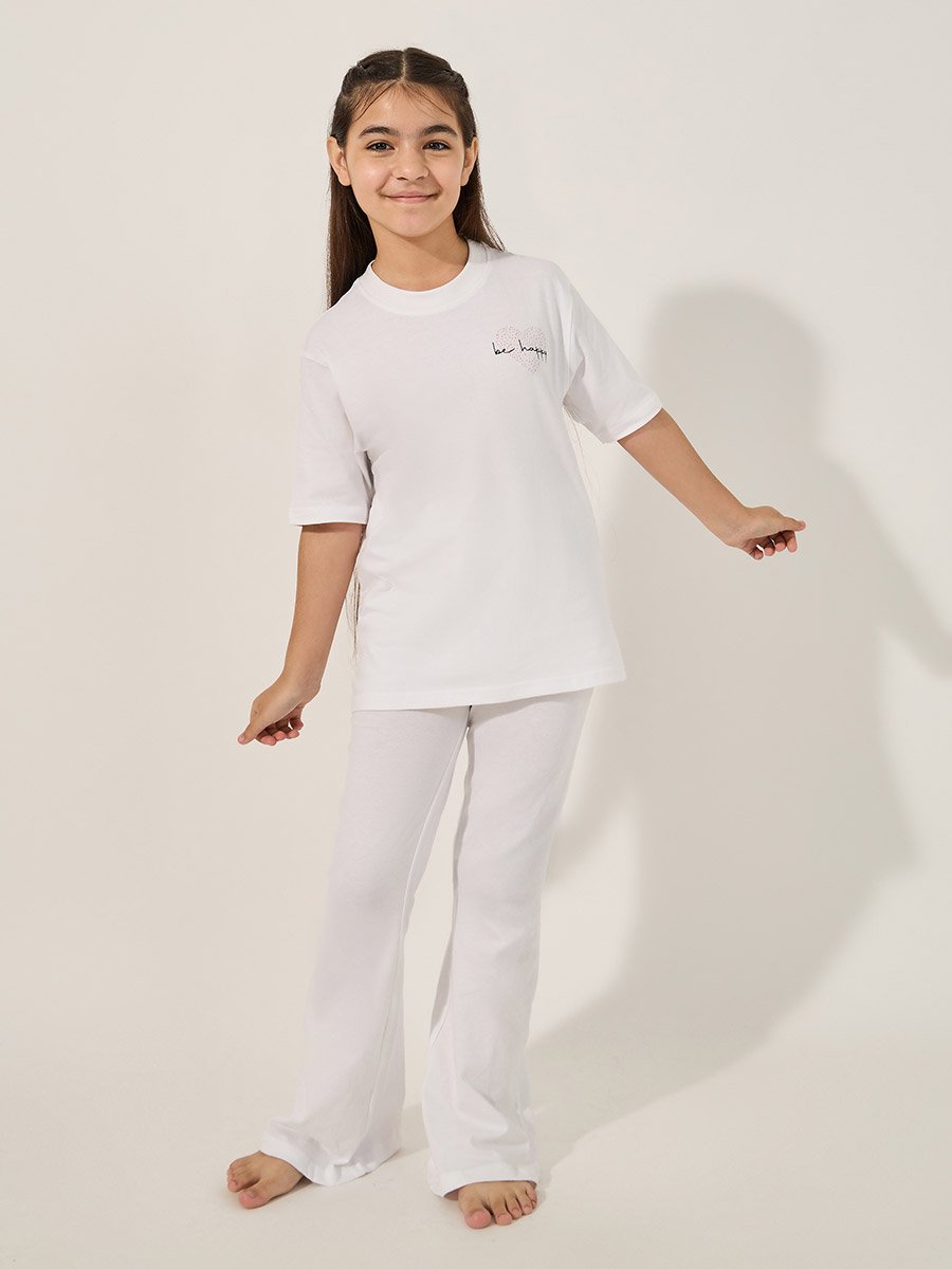 Typography Print T-Shirt and Drawstring Pyjama Set