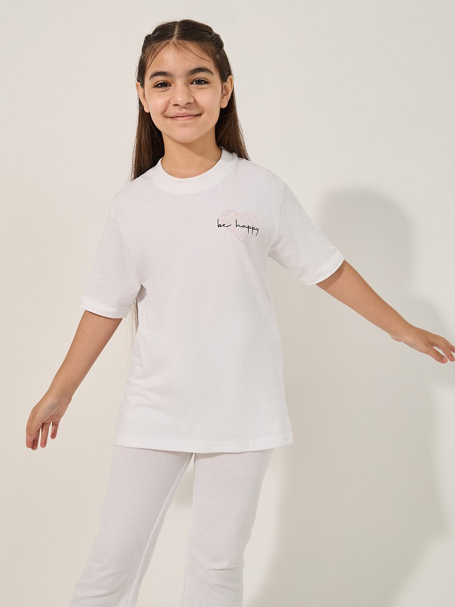 Typography Print T-Shirt and Drawstring Pyjama Set