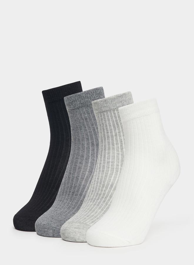 Set of 4 - Solid Rib Knit Socks