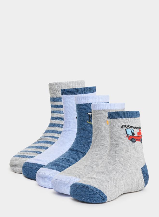 Set of 5 - Cartoon Car Printed Socks