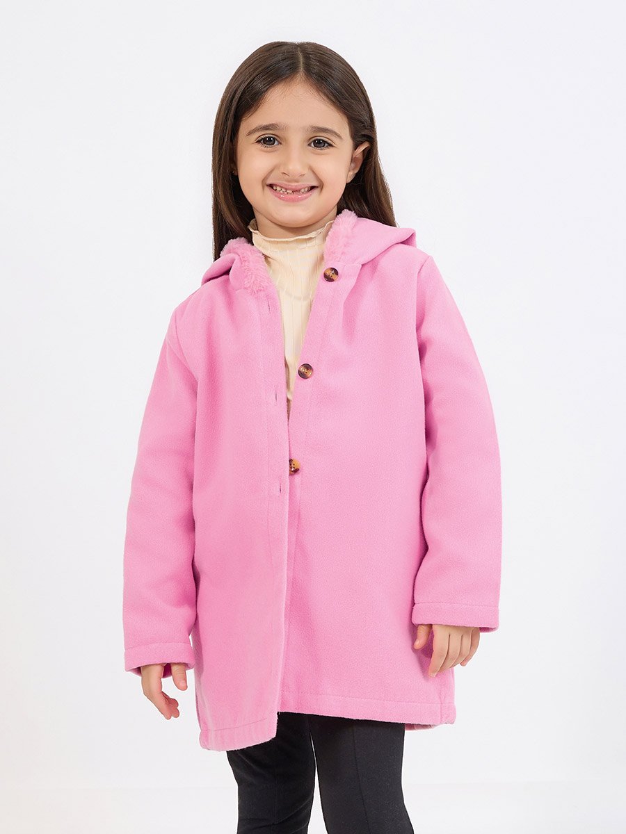 Light Weight Fuzzy Trim Hooded Coat