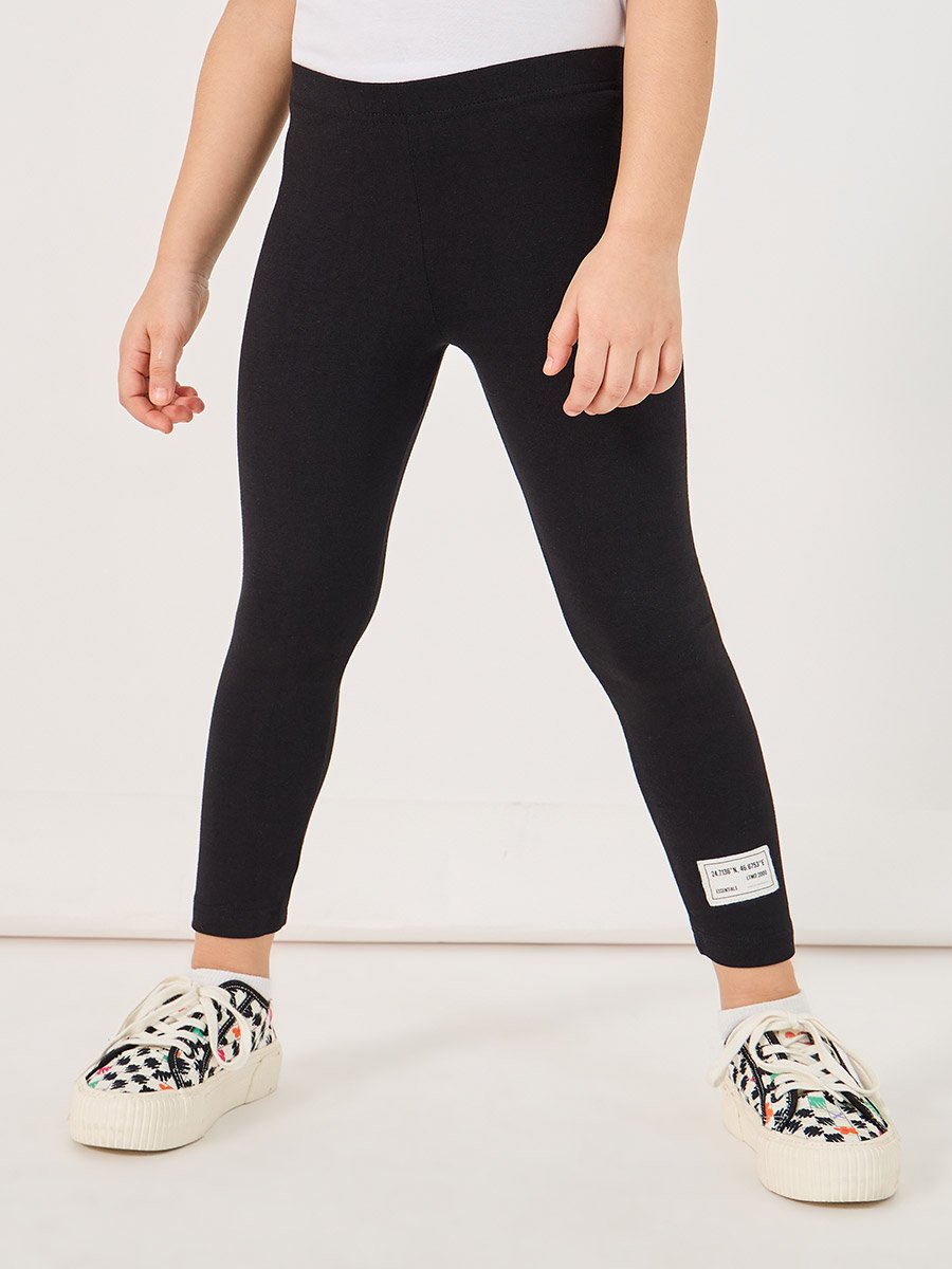 Solid Cotton Leggings with Patch Detail