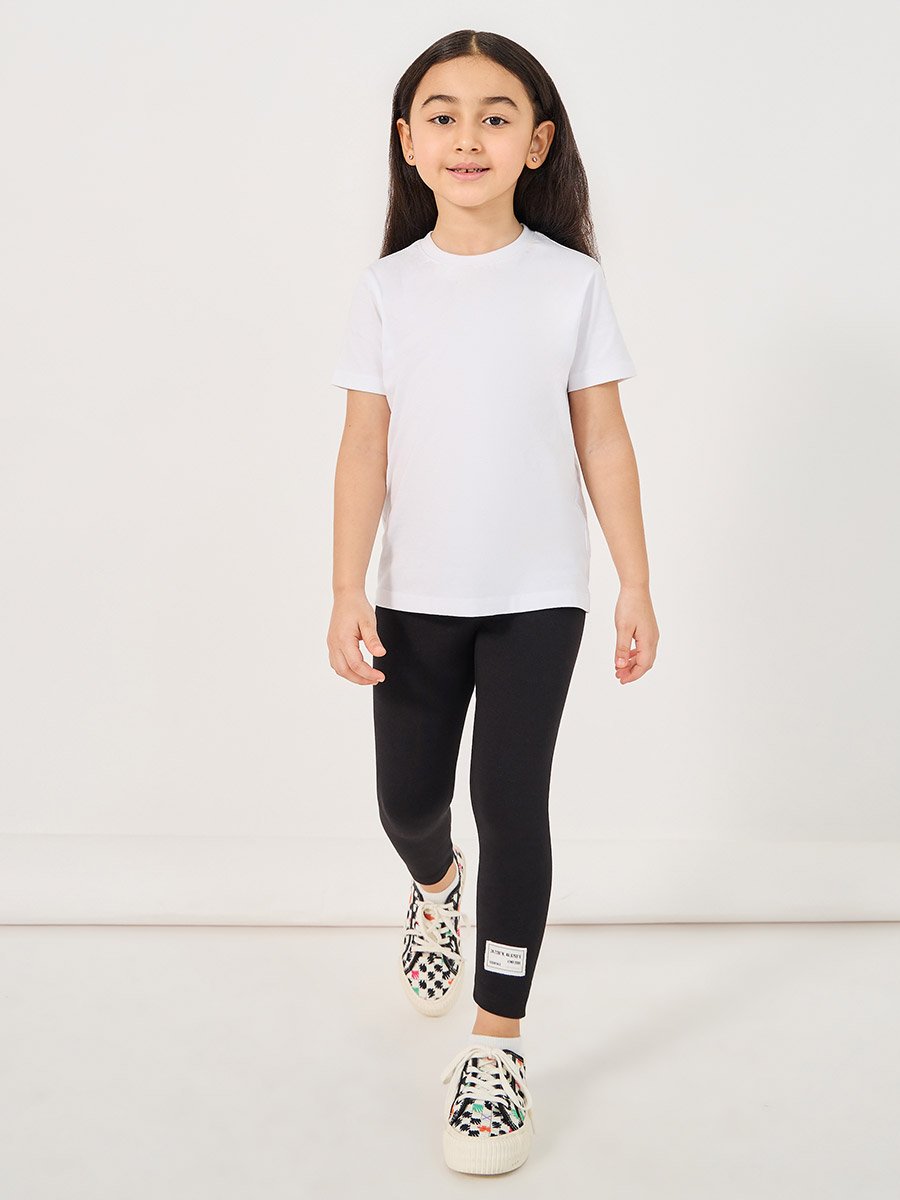Solid Cotton Leggings with Patch Detail