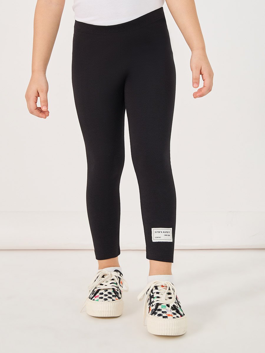 Solid Cotton Leggings with Patch Detail