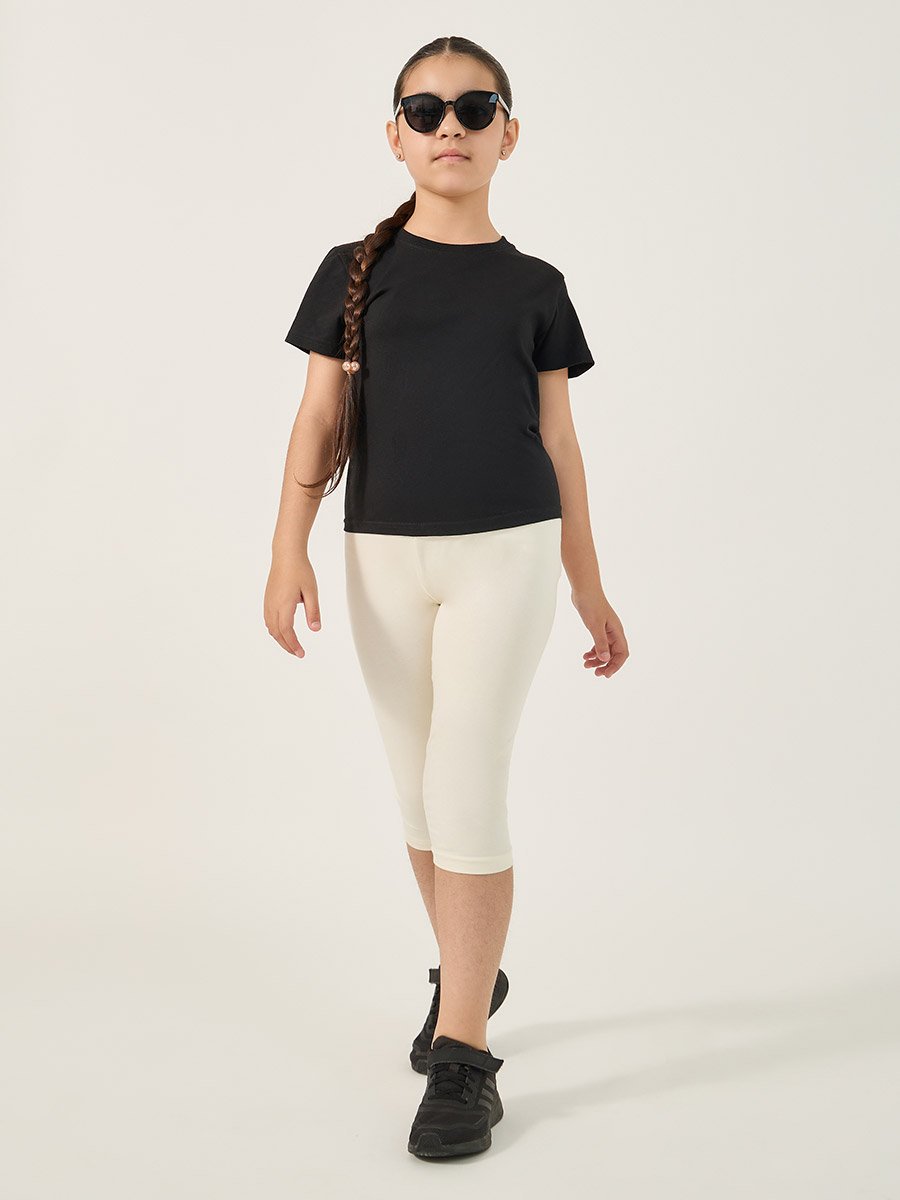 Elastic Waistband Basic Capri Length Leggings