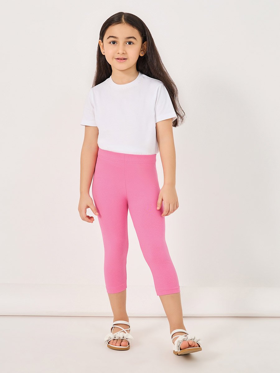 Elastic Waistband Basic Capri Length Leggings