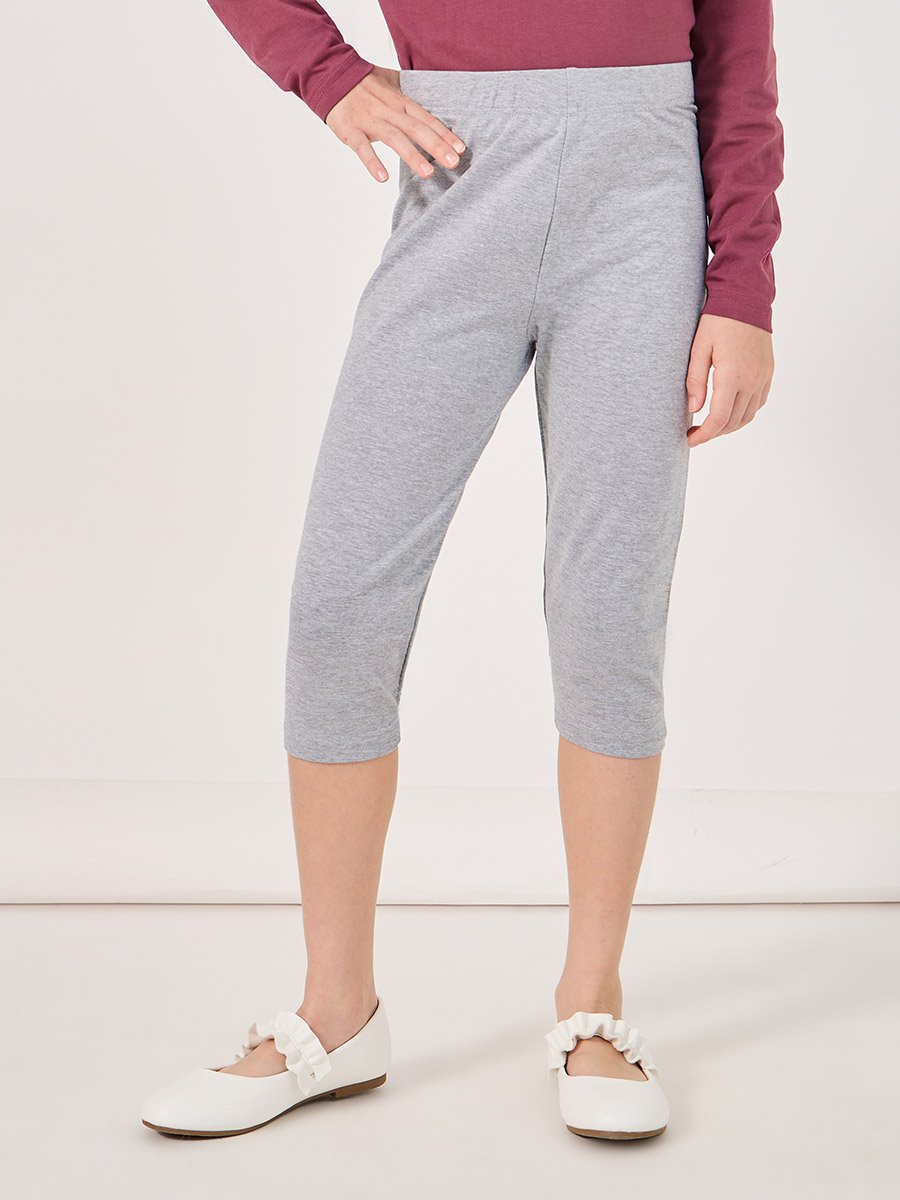 Solid Capri Leggings with Elastic Waistband