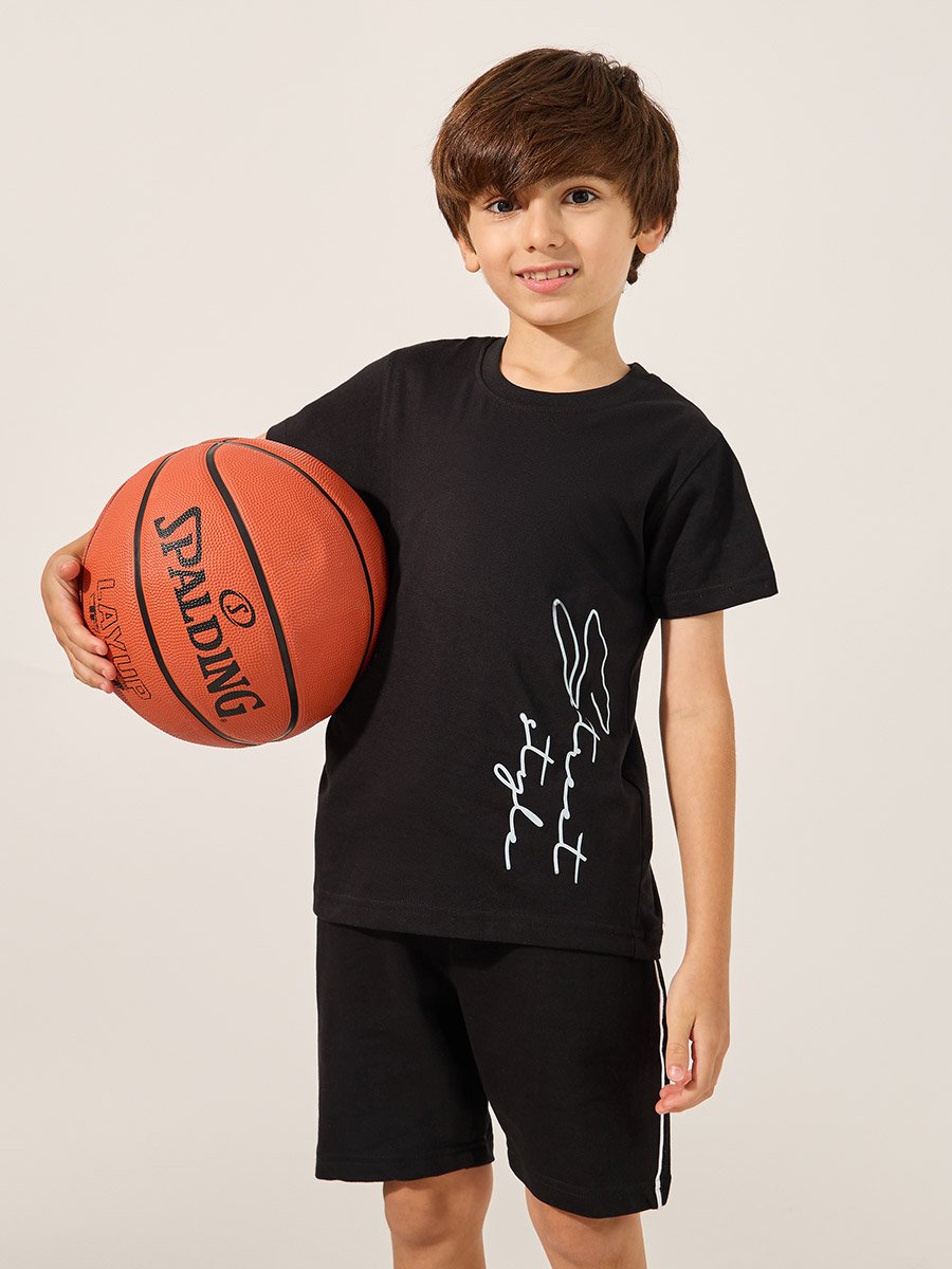 Placement Print T-Shirt and Shorts Co-Ords