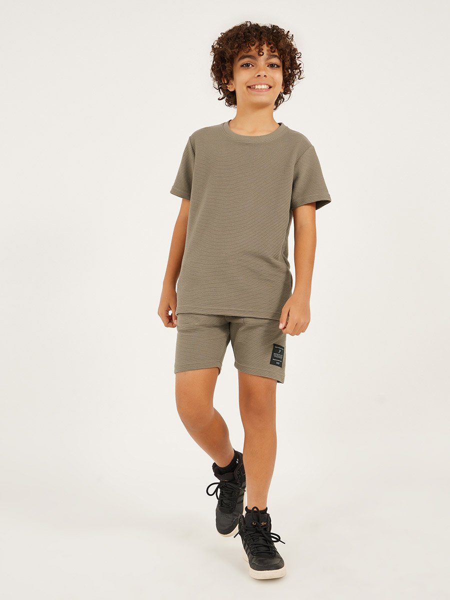 Textured T-Shirt Detail and Shorts with Badge Set