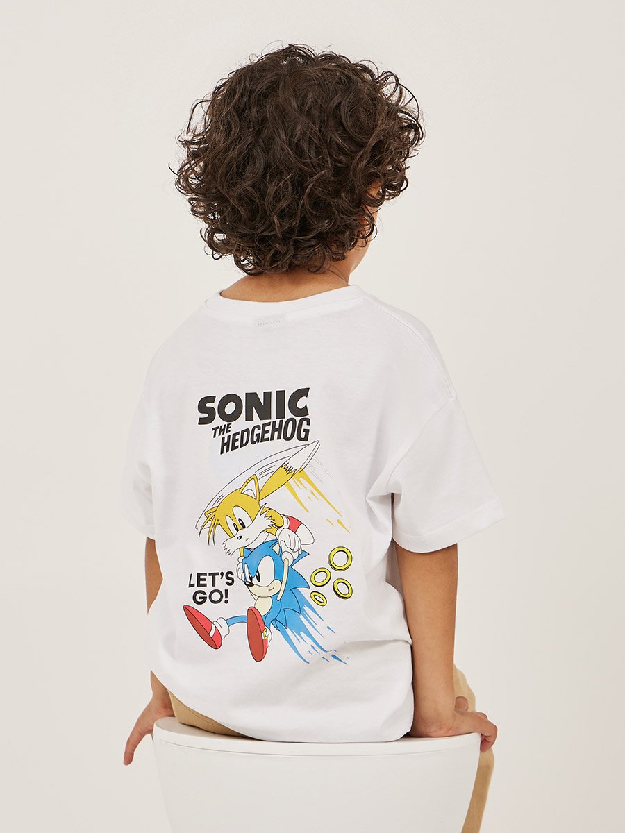 Sonic Graphic Printed Dropped Shoulder Oversized T-Shirt