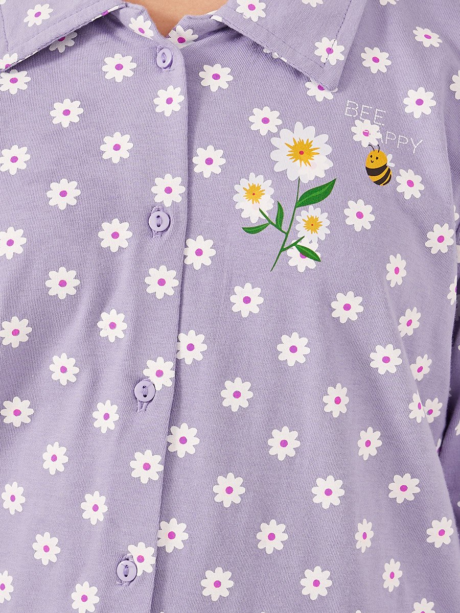 All-Over Daisy Print Long Sleeve Shirt and Pyjama Set