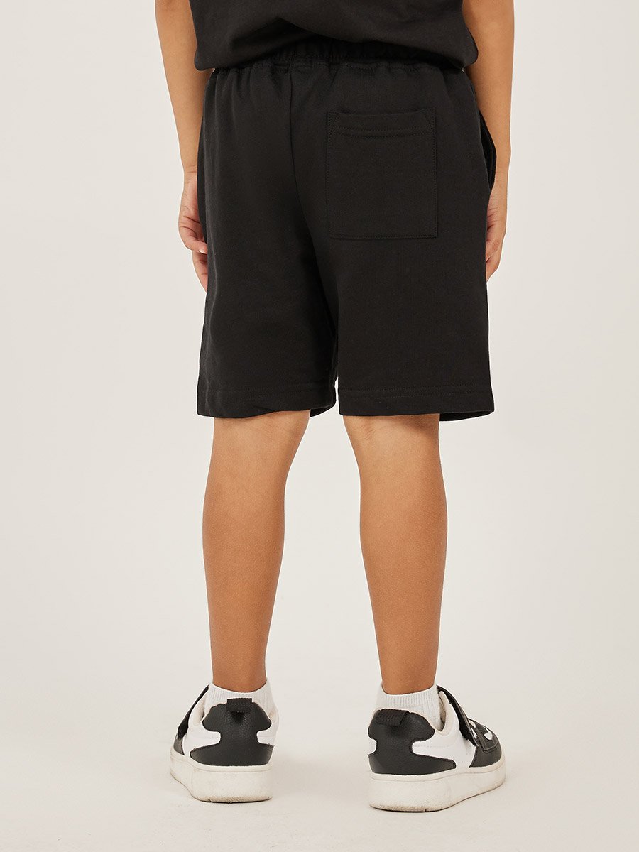 Badge Detail Drawstring Waist Shorts with Side and Back Pockets