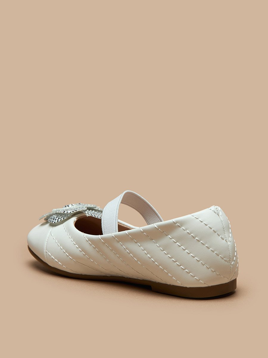 Floral Accent Slip-On Ballerina Shoes with Elastic Strap