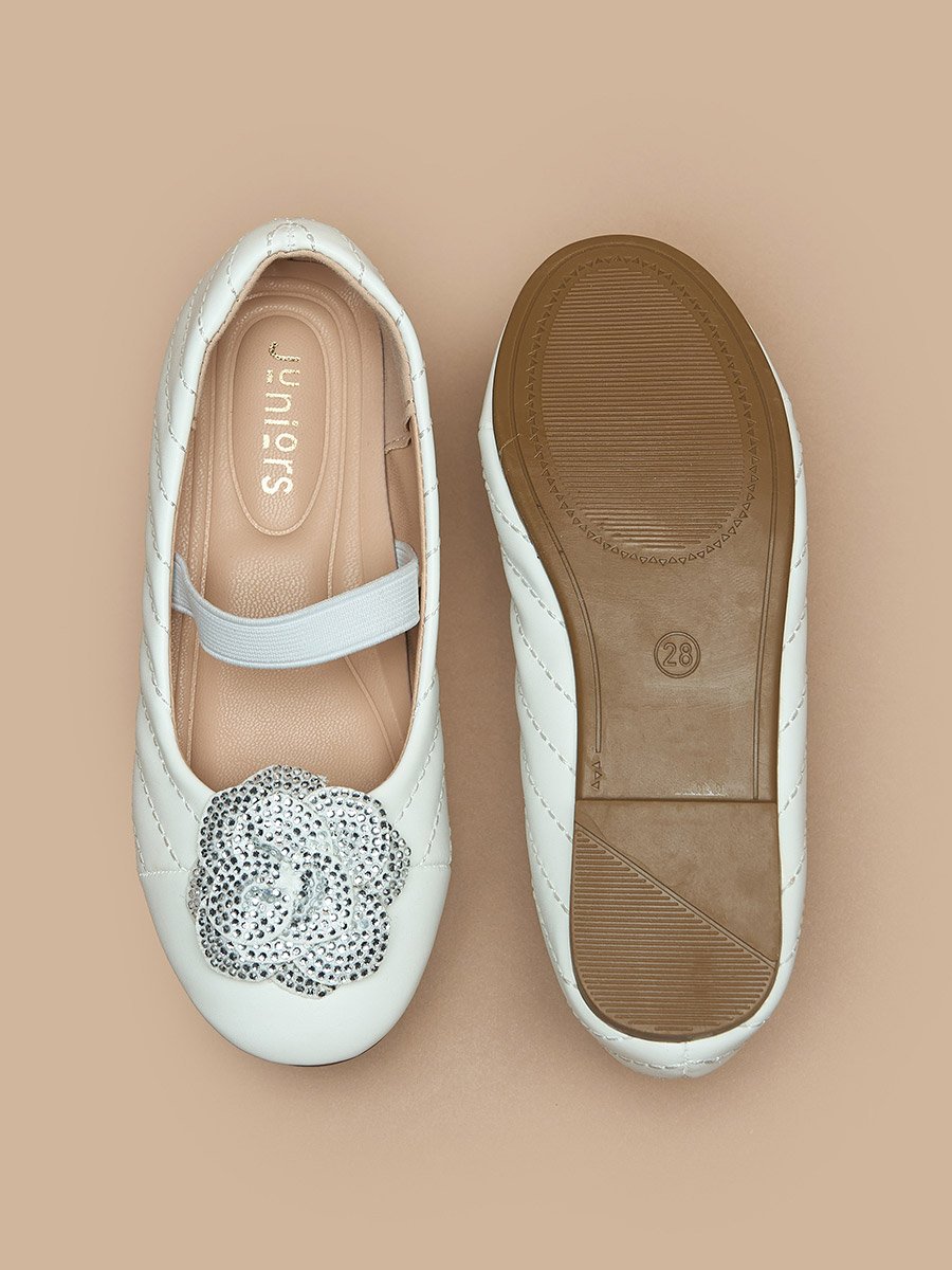 Floral Accent Slip-On Ballerina Shoes with Elastic Strap
