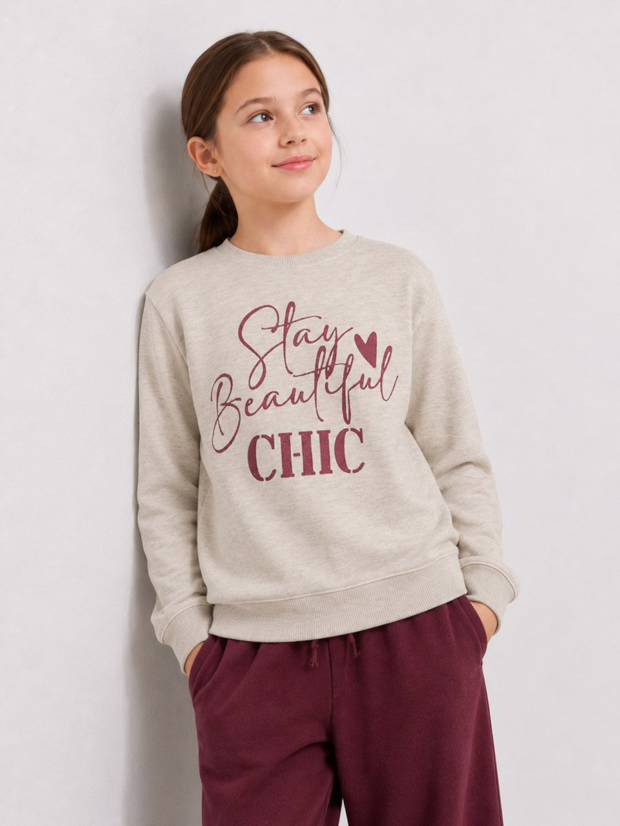Glitter Printed Round Neck Sweatshirt