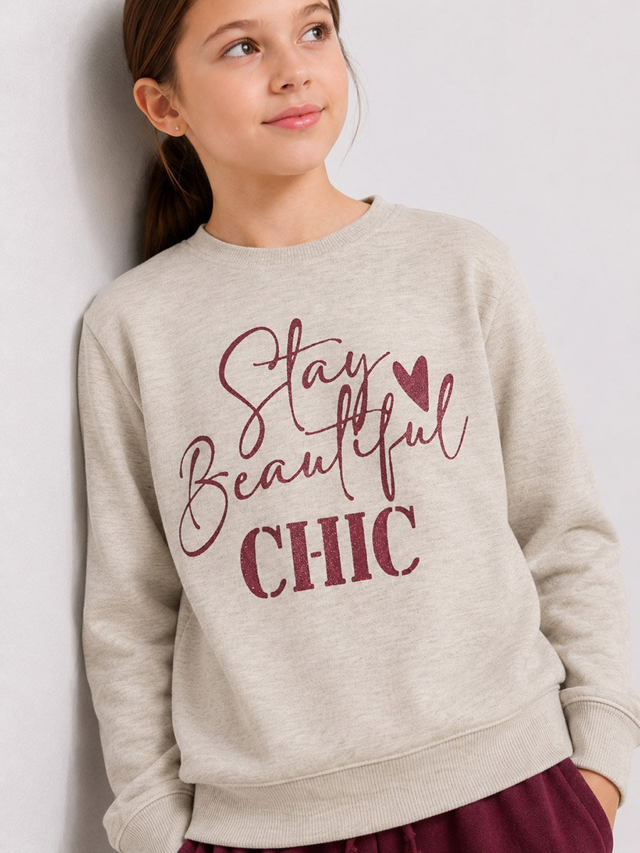 Glitter Printed Round Neck Sweatshirt