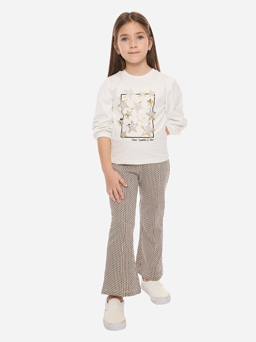 Embellished Round Neck Sweatshirt and Printed Flared Leggings Set