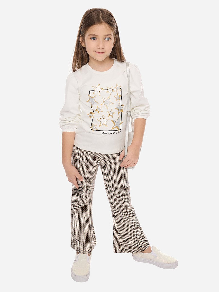 Embellished Round Neck Sweatshirt and Printed Flared Leggings Set